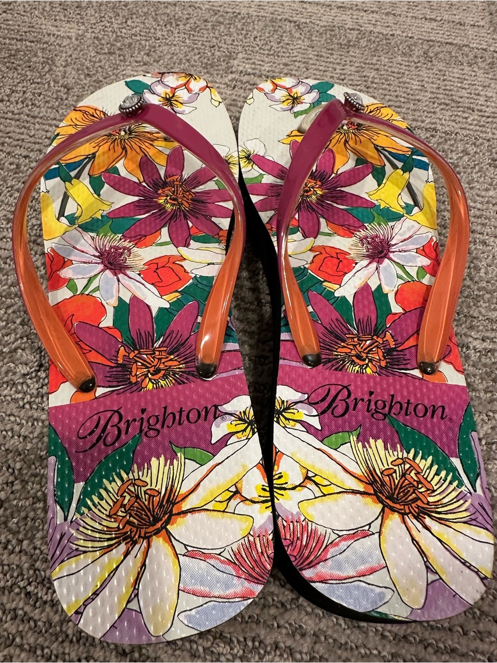 Brighton Floral Platform Flip Flops Rhinestone Size 10 Tropical Wedge